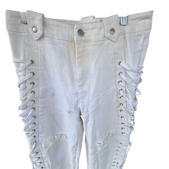 I.AM.GIA Holly Pant Lace Up Side Grommet Detail Cotton Stretch White Medium - Picture 5 of 15